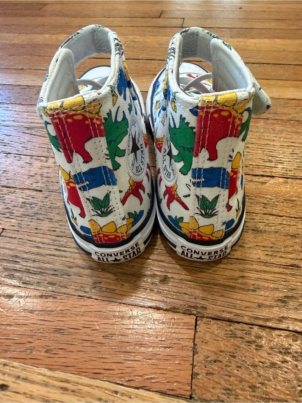 NWOT Converse Kids White High-Top Sneakers with Multicolor Dino Print